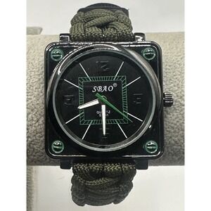SBAO Green Survival Paracod Compass Watch Fire Scraper Whistle New Battery Y